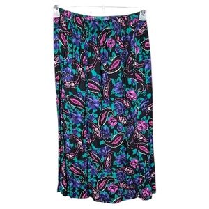 VTG Norton & Company Skirt - Floral A-line Black and Purple - 12P